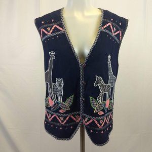 Napa Valley XL Vintage Vest pink/blue tie back NEW